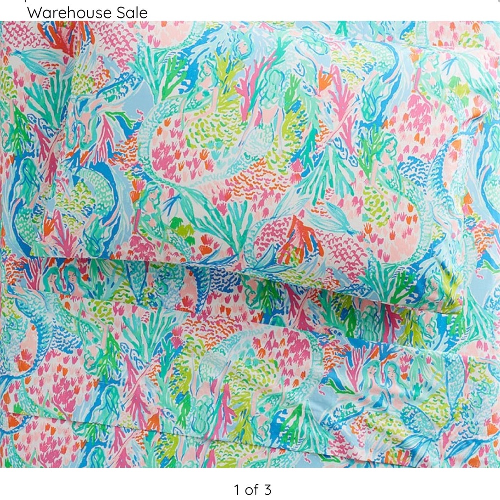 Pottery Barn Kids Lilly Pulitzer Queen Sheet Set - Mermaid Cove - EUC